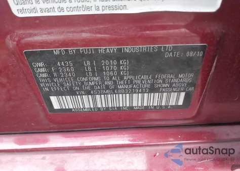 2011 Subaru Legacy 2.5I Limited z USA, uszkodzony, nr VIN 4S3BMBL68B3219413